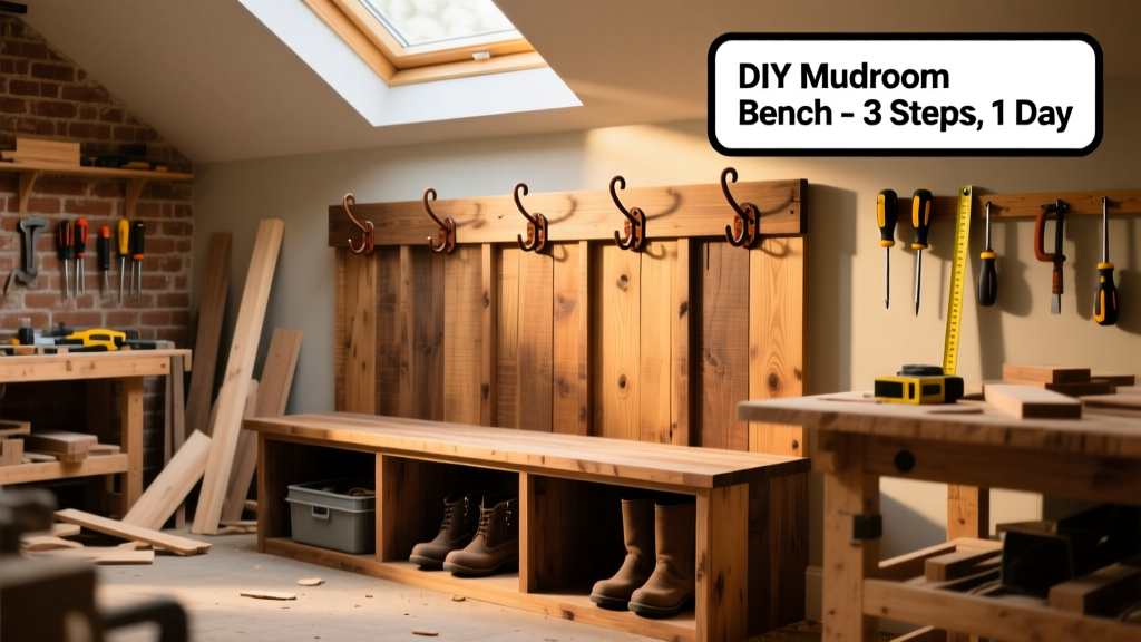 DIY Mudroom Bench with Storage and Hooks
