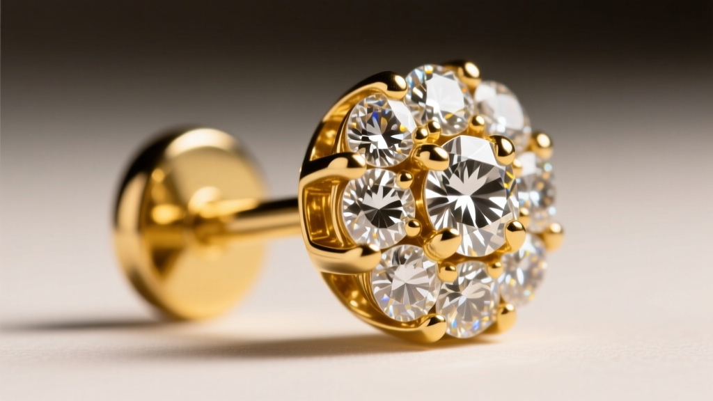 Macro shot of a laser-welded 18k yellow gold clip-on mechanism seamlessly attached to the back of a vintage diamond cluster stud