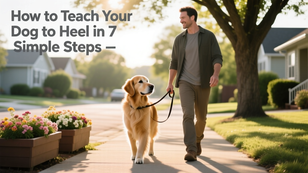 A well-trained dog walking attentively beside its owner on a quiet sidewalk, leash loose, both looking relaxed and connected