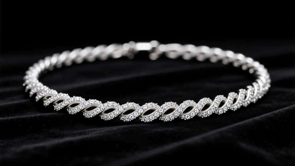 14k white gold diamond rope necklace on dark velvet, highlighting twisted links and pave diamonds under soft studio lighting