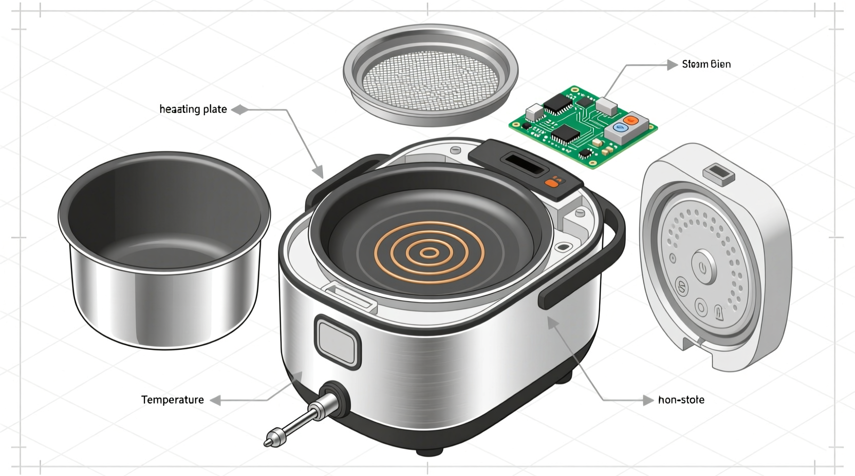Rice cooker internal components diagram
