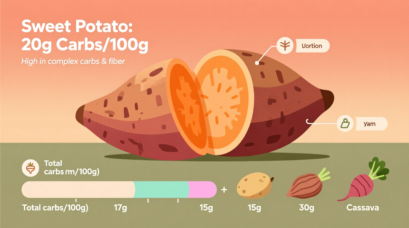 Sweet potato nutrition facts showing carb content comparison