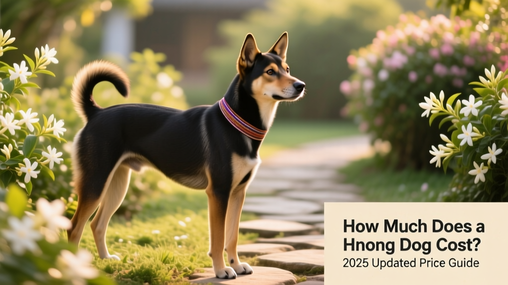 A sleek, alert Hmong Dog standing confidently in a sunlit garden, showing its signature dorsal ridge