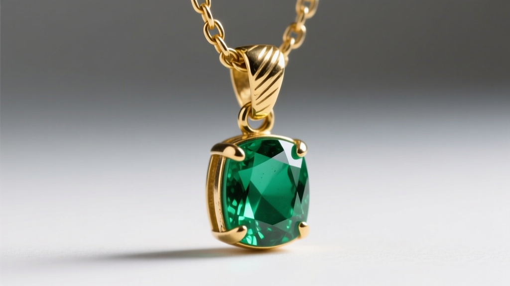 Macro shot of a worn 14k gold chain and bail on an emerald pendant, showing deep friction grooves and thinning at the jump ring.