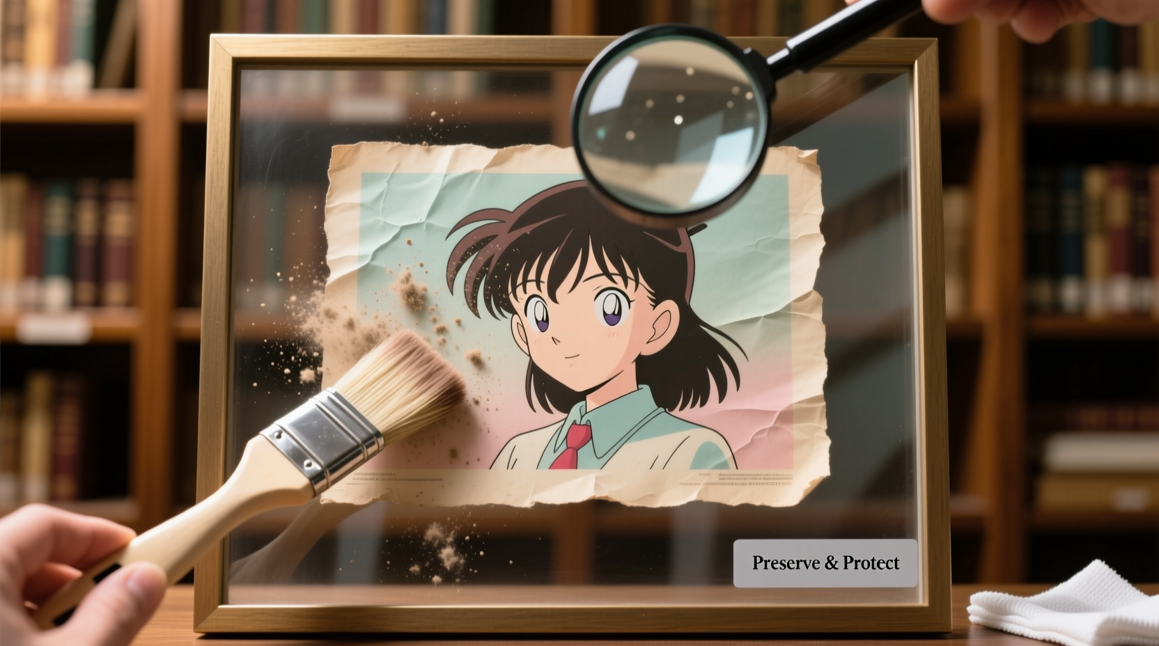 how to clean a vintage anime poster behind glass