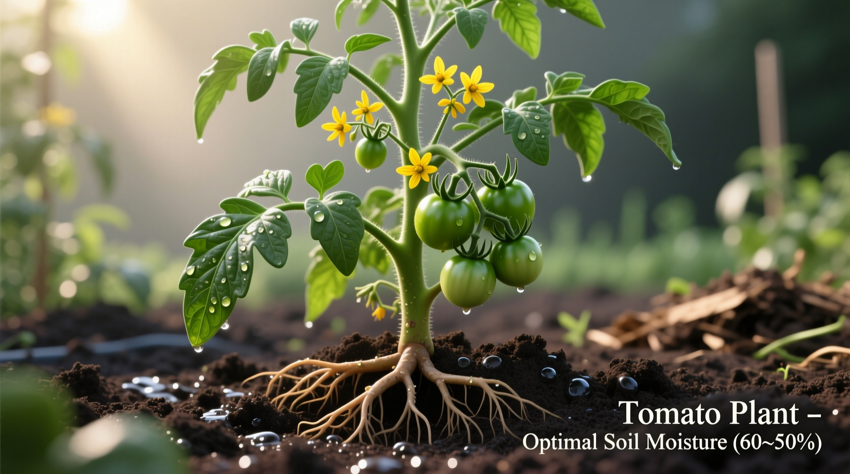 Tomato plant with proper soil moisture levels
