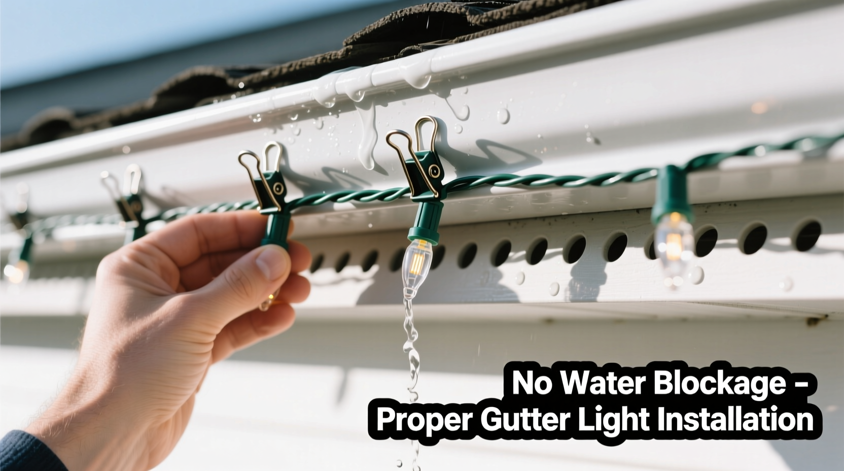 how to attach christmas lights to gutters without causing water drainage issues