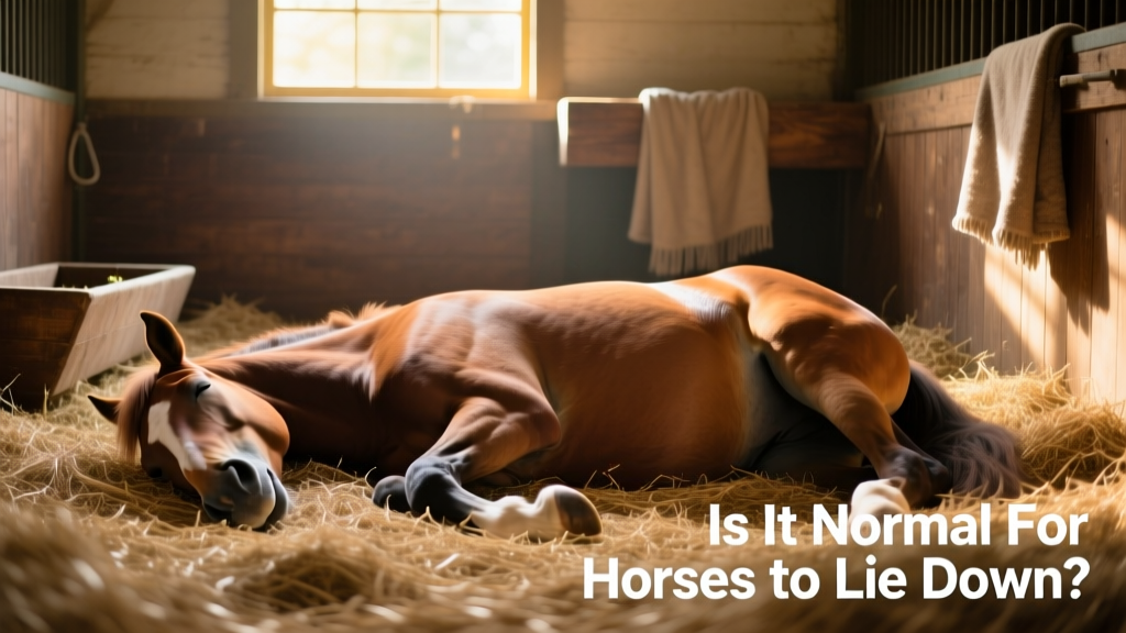 A relaxed horse lying flat on its side in a clean, straw-bedded stall
