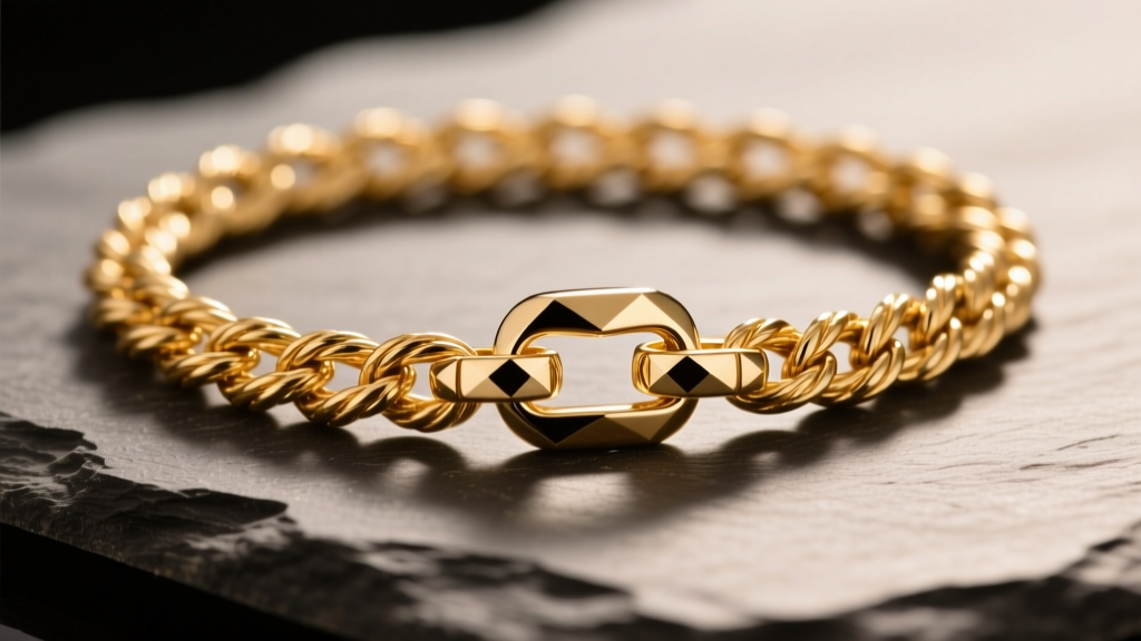 Macro shot of 14k solid gold rope chain on slate, showing twisted links and polished lobster clasp under warm studio lighting.