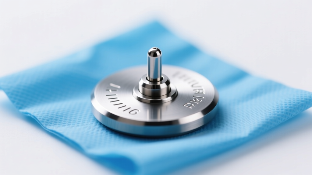 Macro shot of a threadless 14-gauge titanium dermal anchor base plate with a 1.5mm rise on a sterile blue surgical drape