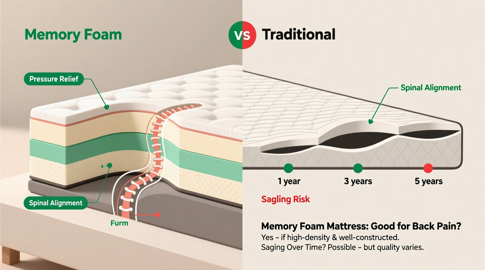 is a memory foam mattress good for back pain or does it sag over time