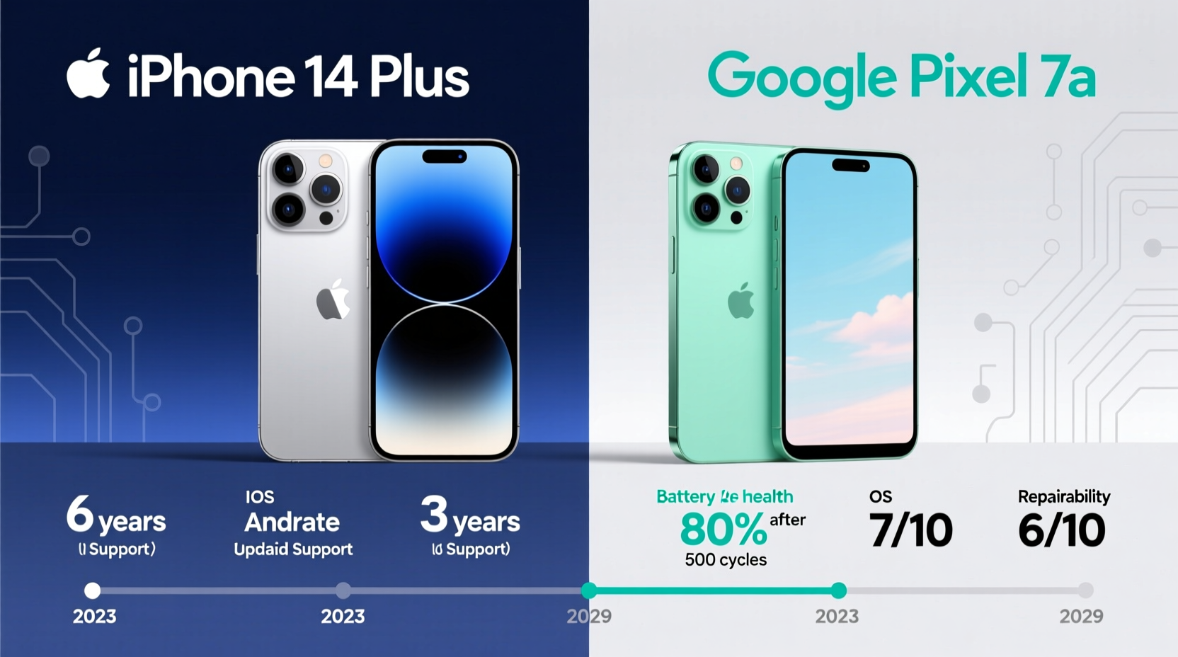 iphone 14 plus vs google pixel 7a which mid range phone has better longevity