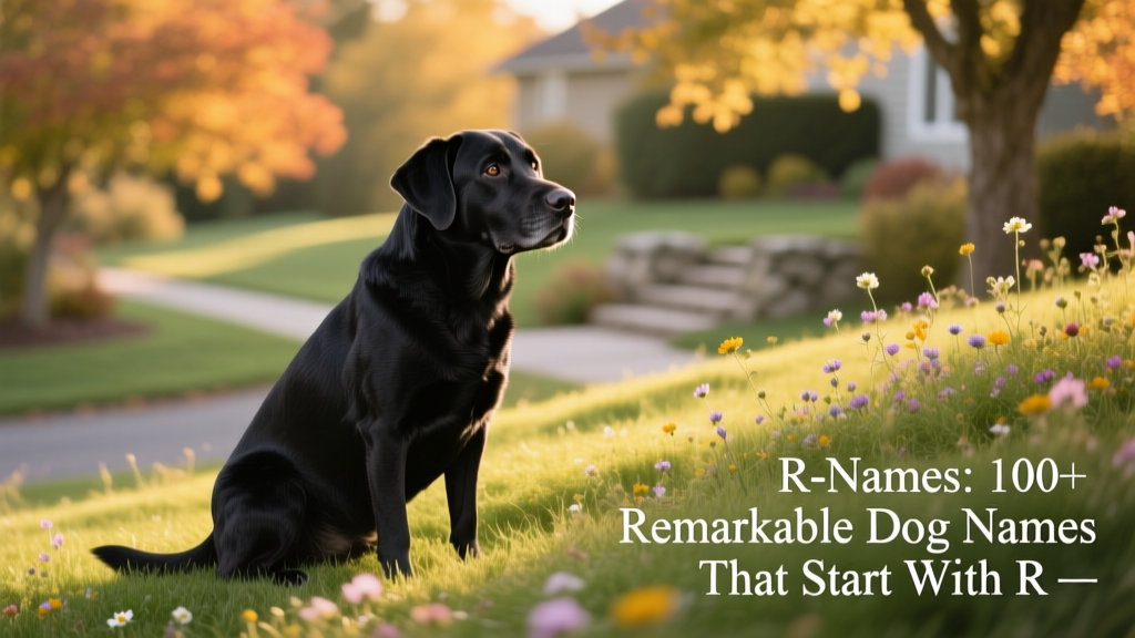 Black Labrador sitting outdoors, gazing thoughtfully to the side
