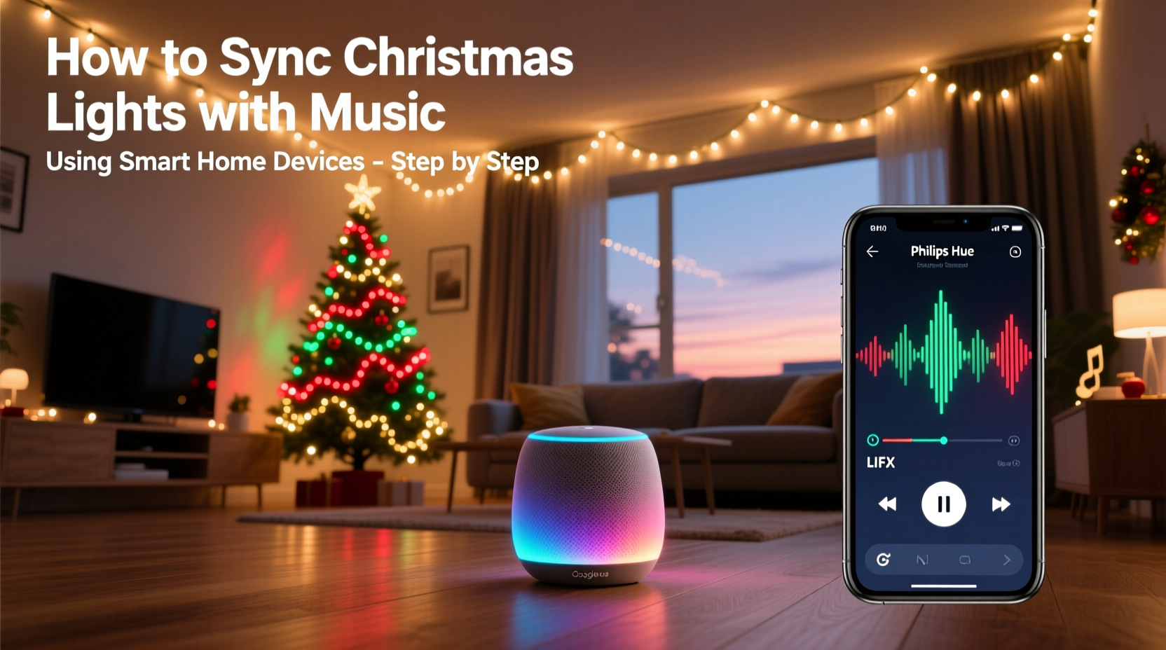 how to sync christmas lights with music using smart home devices step by step