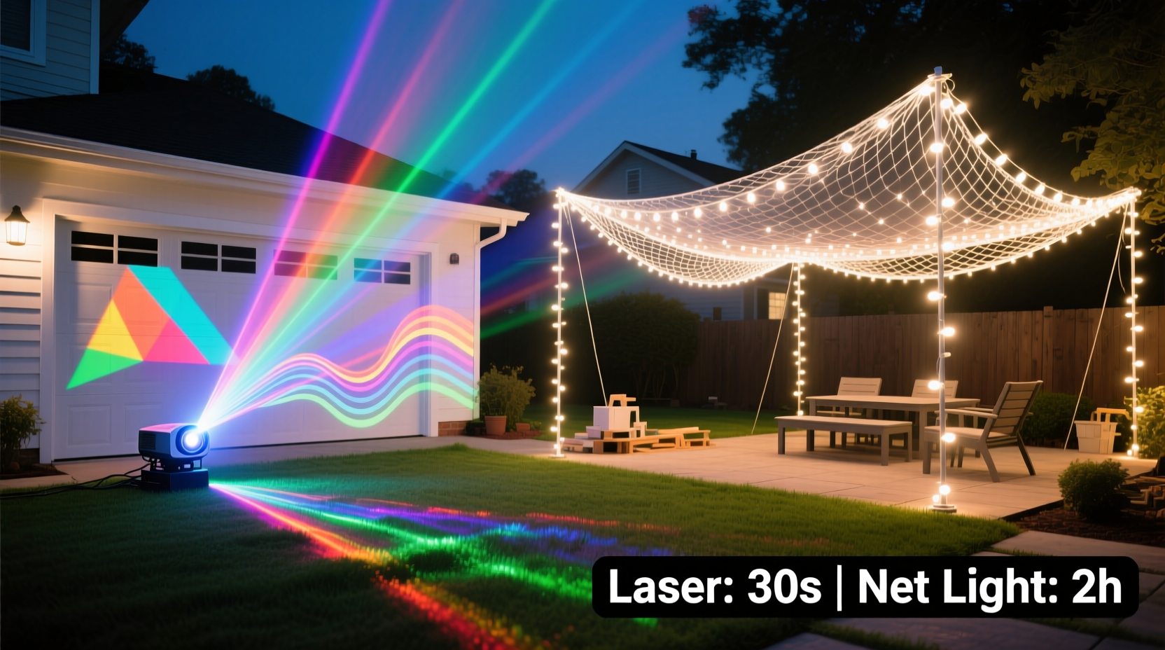 rgb laser projectors vs static net lights which creates better yard art faster