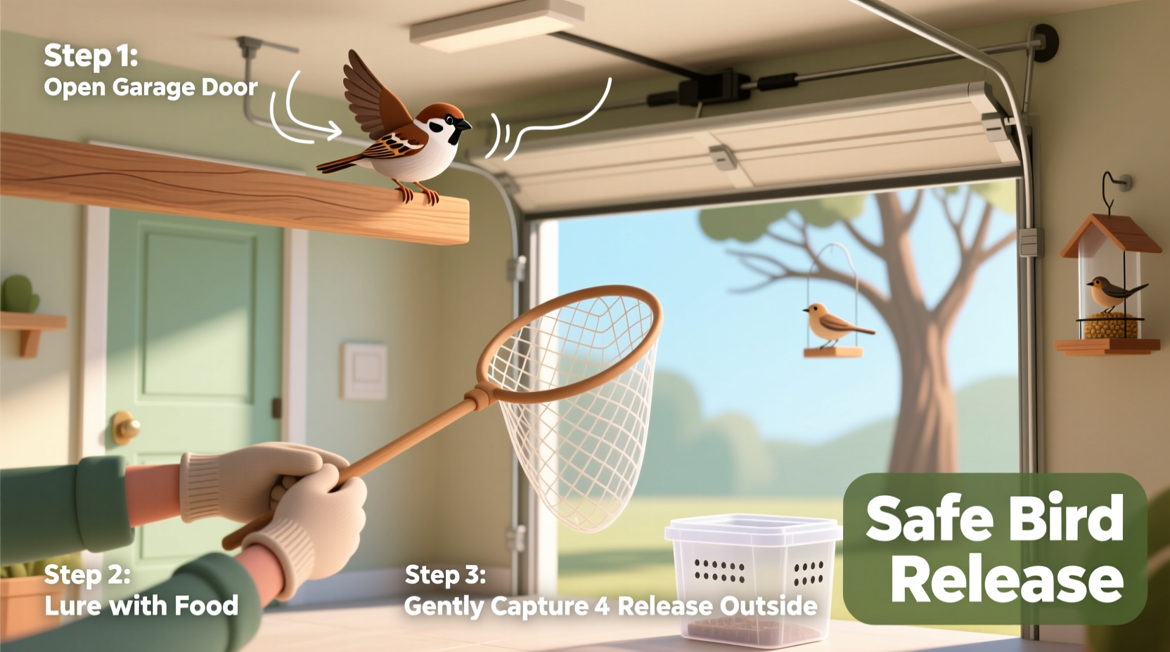 how to get birds out of garage