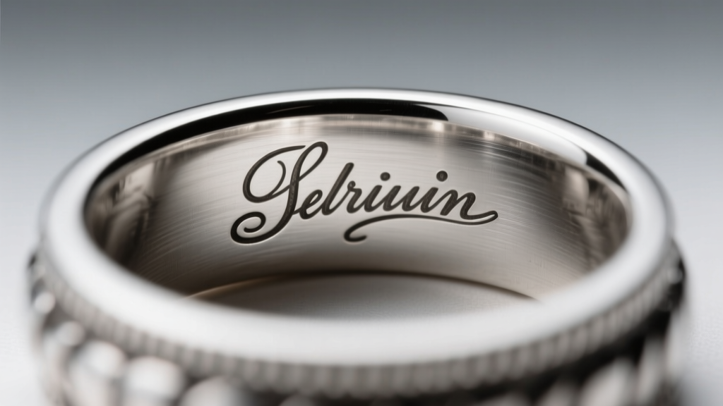 Macro view of a Zuni silver ring interior showing a crisp Sterling stamp and artist initials under a loupe in soft light.