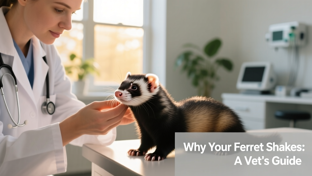 Veterinarian gently checking a ferret’s ears and paws during a wellness exam