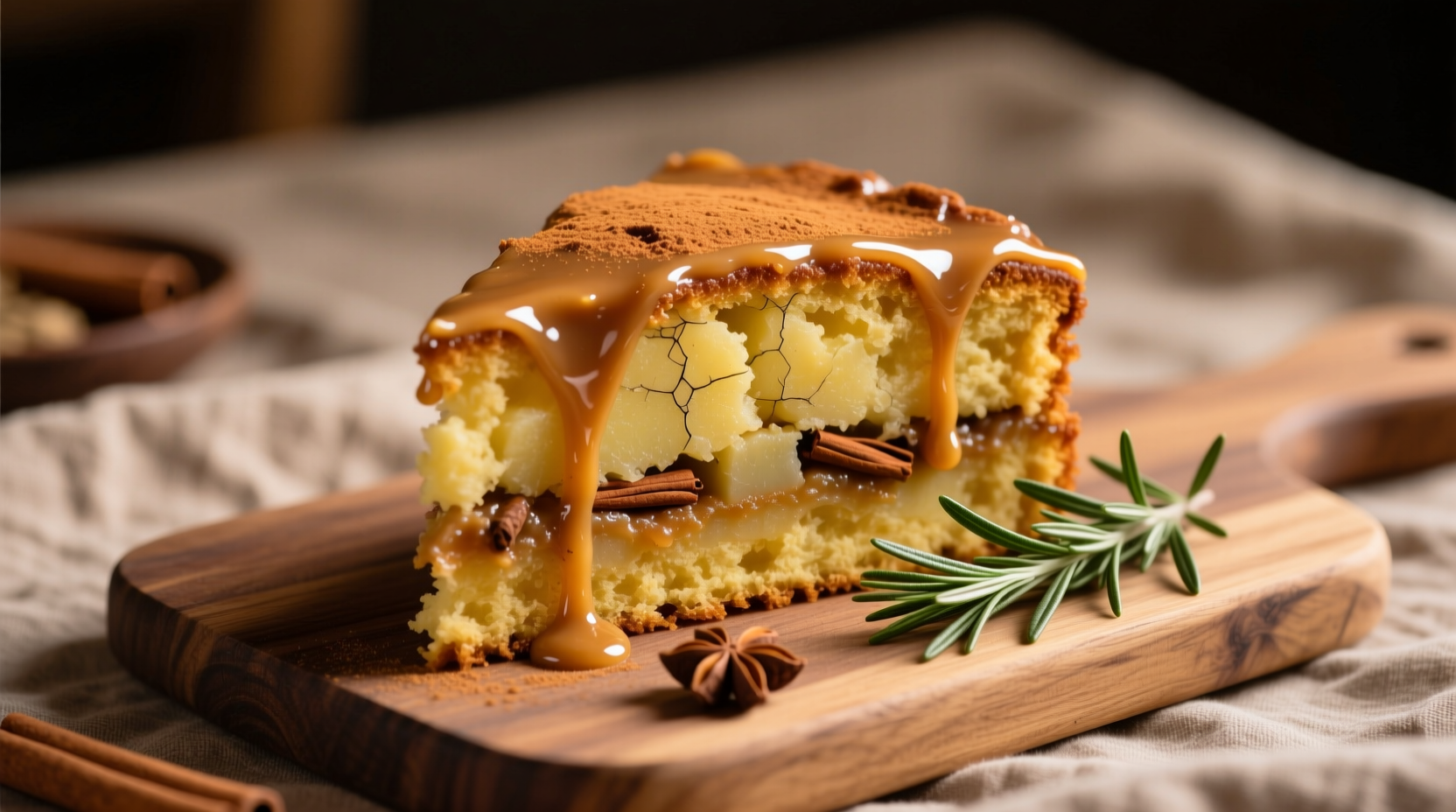 Golden mash potato spice cake with cinnamon glaze