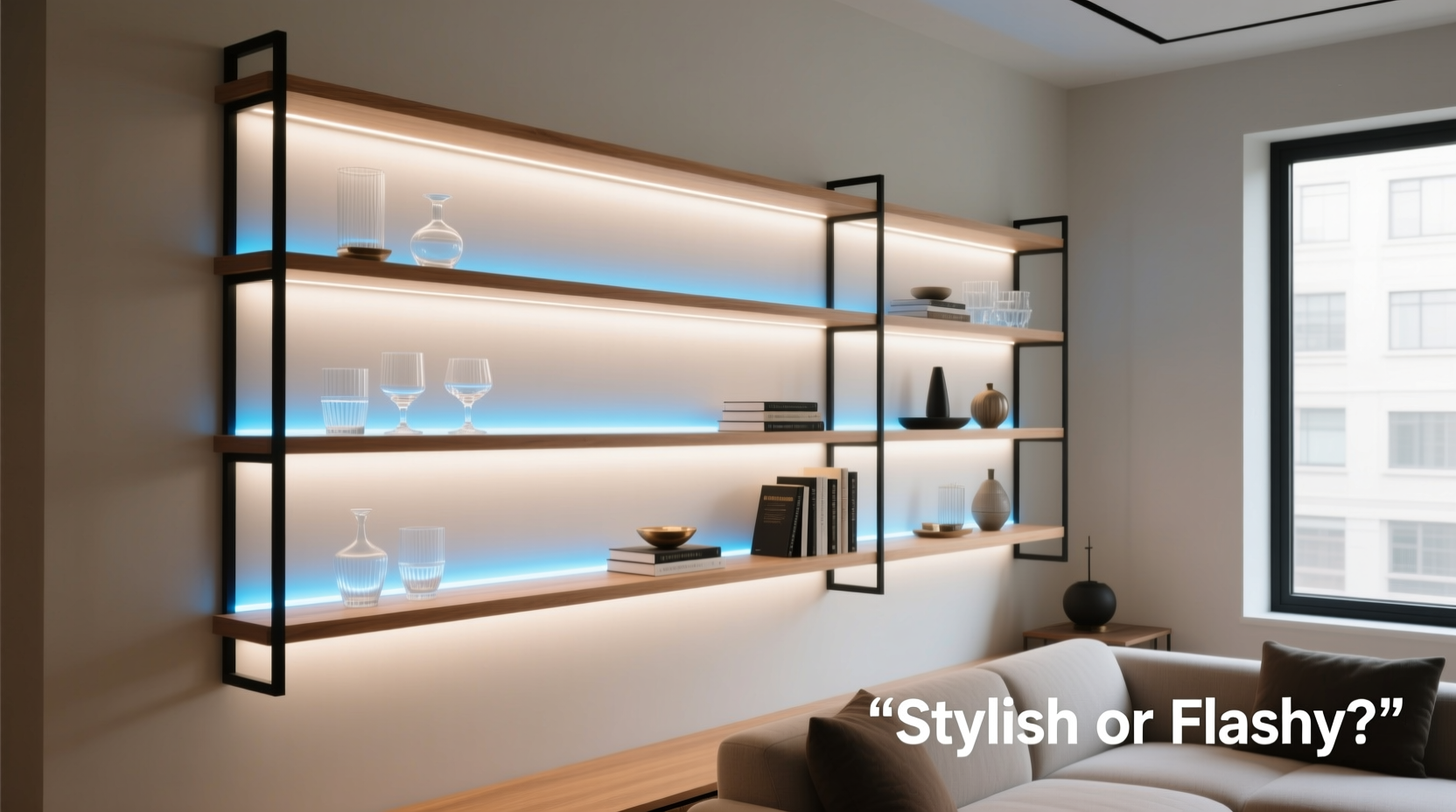 LED-lit bar shelves are they stylish or too flashy for home decor