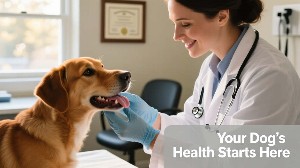 Close-up of a veterinarian examining a dog's gums during a routine wellness check