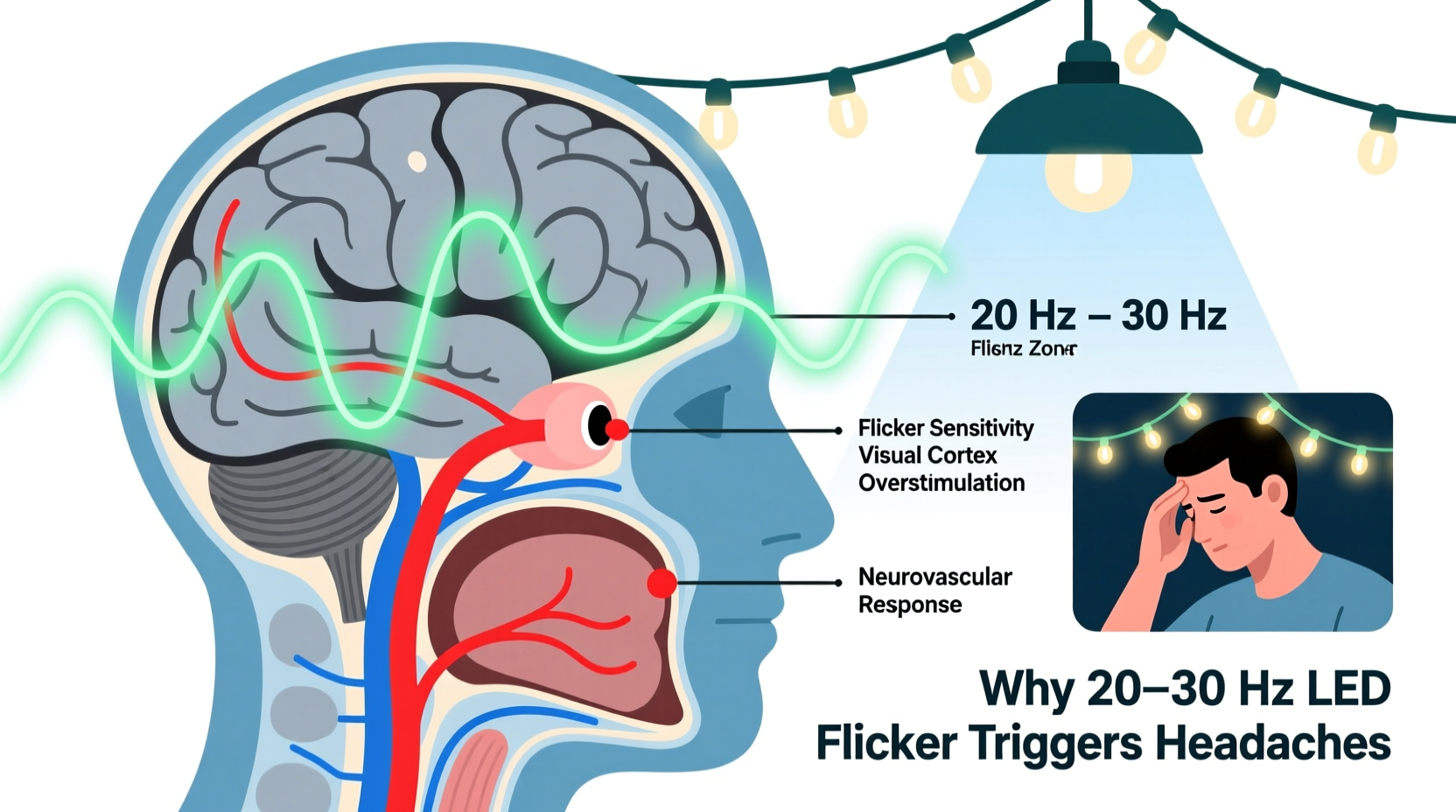 why do some people report headaches near certain led christmas lights and what frequencies cause it