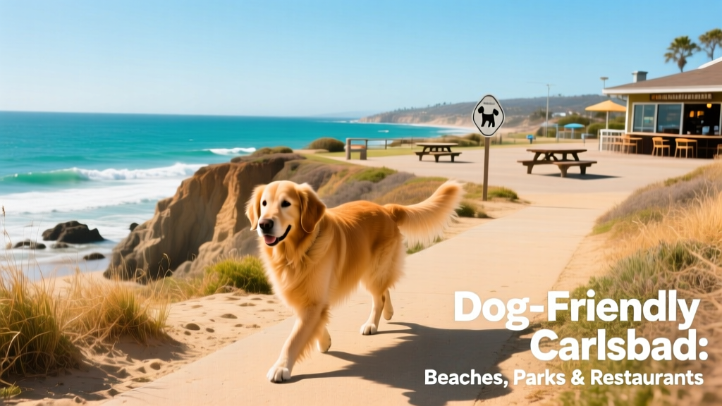 A dog walks along a scenic coastal trail with ocean views.
