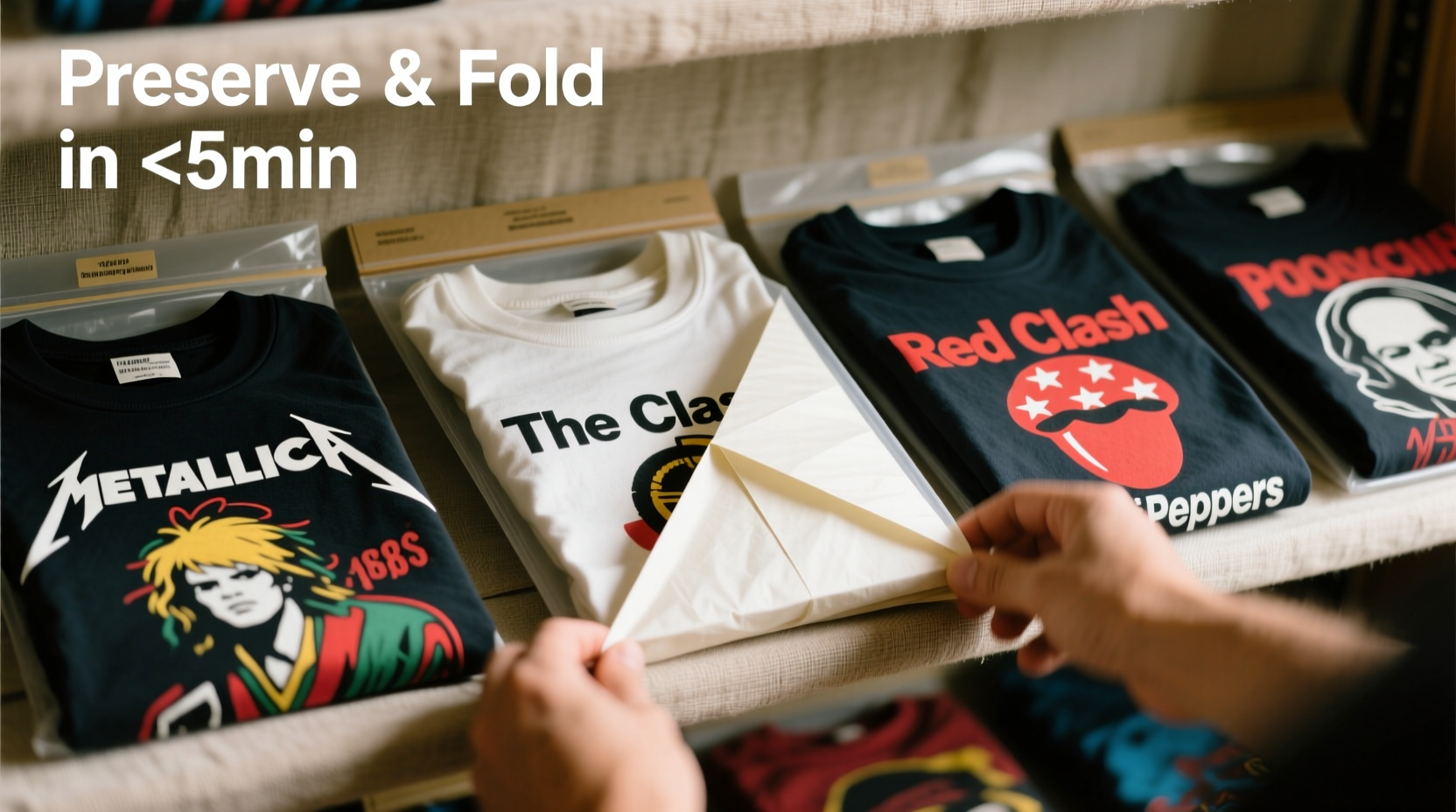 closet organization tips store vintage band tees safely