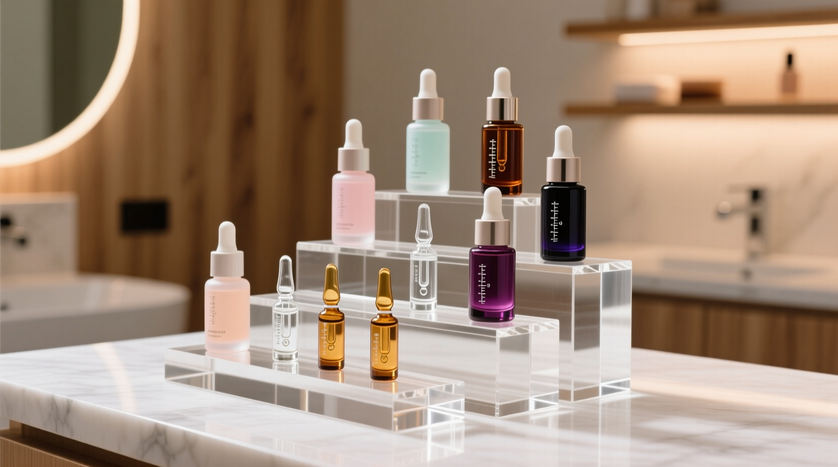 serum ampoule organization with acrylic risers
