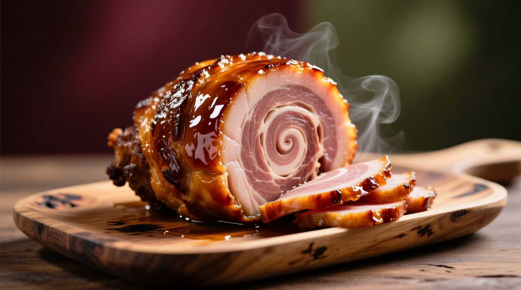 Perfectly glazed spiral ham on serving platter