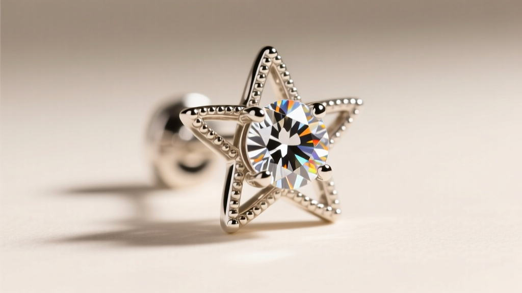 Extreme close-up of a four-prong setting holding a round-cut lab-created diamond in a white gold vermeil department store earring.