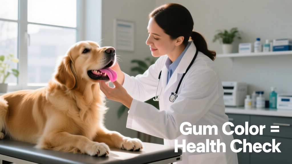 Veterinarian gently checking a dog's gum color during a wellness exam