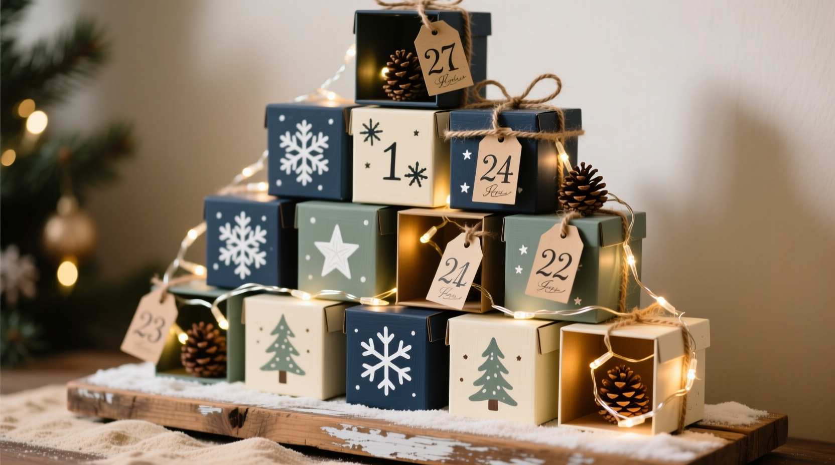 how to make a diy advent calendar using repurposed gift boxes and lights