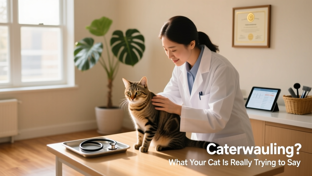 Veterinarian gently examining a calm cat during a wellness checkup