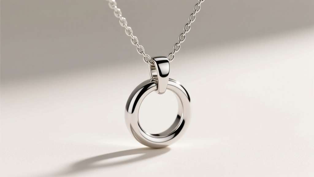 Close-up of a platinum 2 circle necklace pendant on a 1.2mm wheat chain, showing clearance between the bail and the chain links