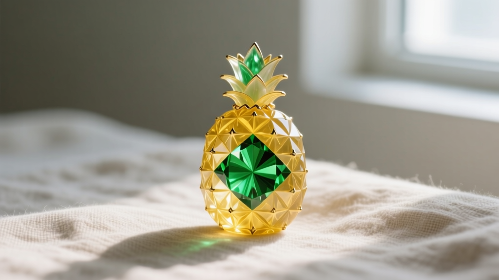Pineapple quartz pendant with green epidote inclusions resting on neutral linen fabric under soft, diffused natural window light.