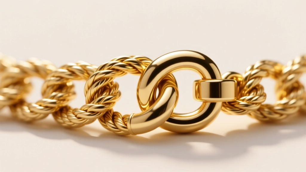 Macro photography of a heavy 18k gold rope chain clasp, showing the intricate woven links and secure lobster claw mechanism