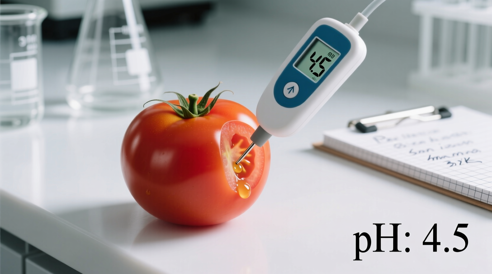 Tomato pH testing with digital meter