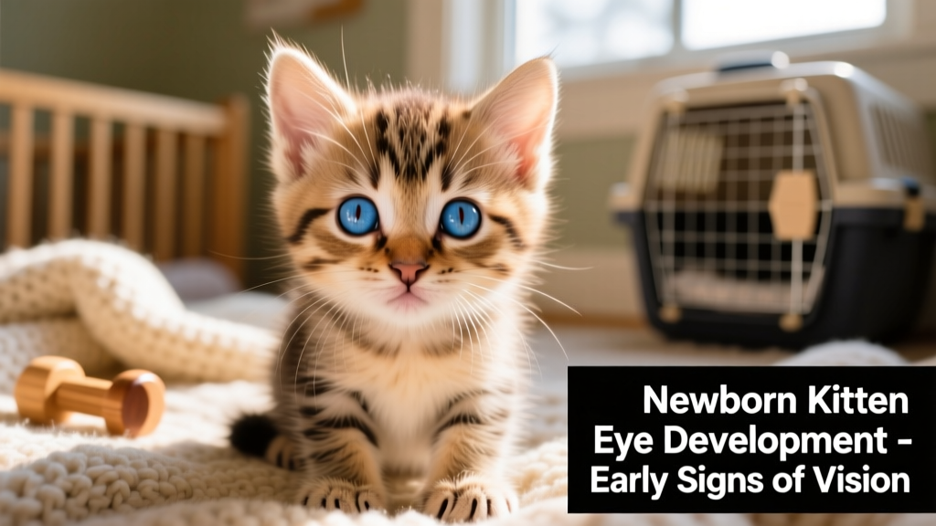 Close-up of a healthy 2-week-old kitten with newly opened, clear blue eyes