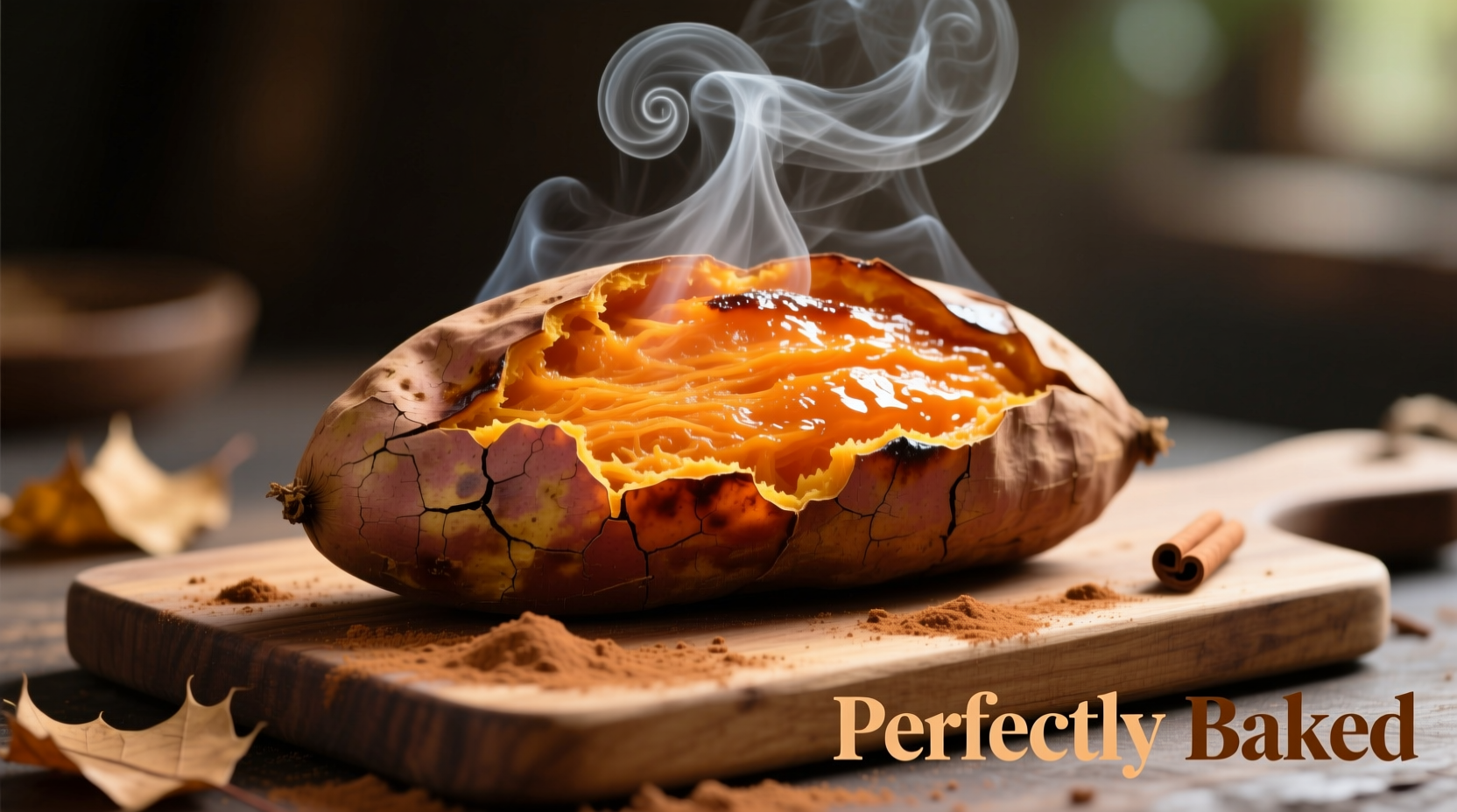 Perfectly baked sweet potato with steam rising