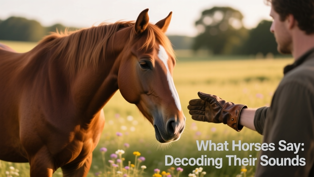 A calm horse lowering its head and softly nickering as a person reaches out gently