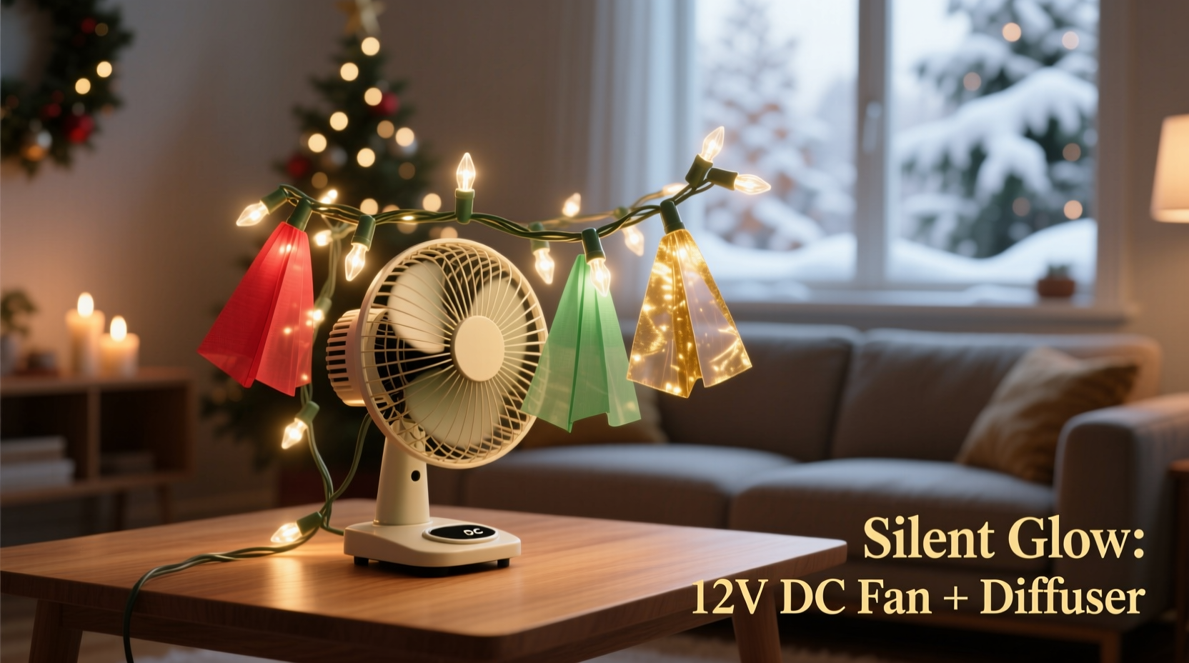how to add subtle motion to static christmas lights using silent dc fans
