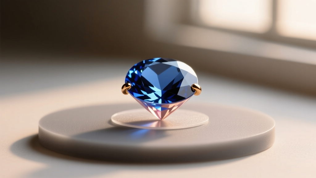 Close-up of an adhesive gemstone on a silicone pad under soft lighting, showing safe non-piercing jewelry application methods.
