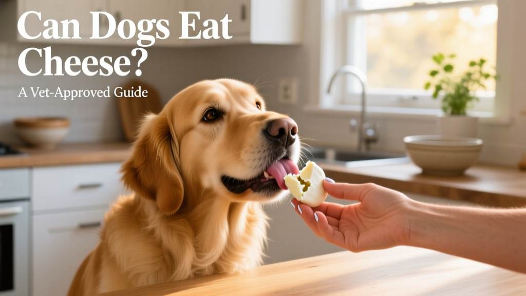 A golden retriever happily licking a small piece of mozzarella cheese from a human hand