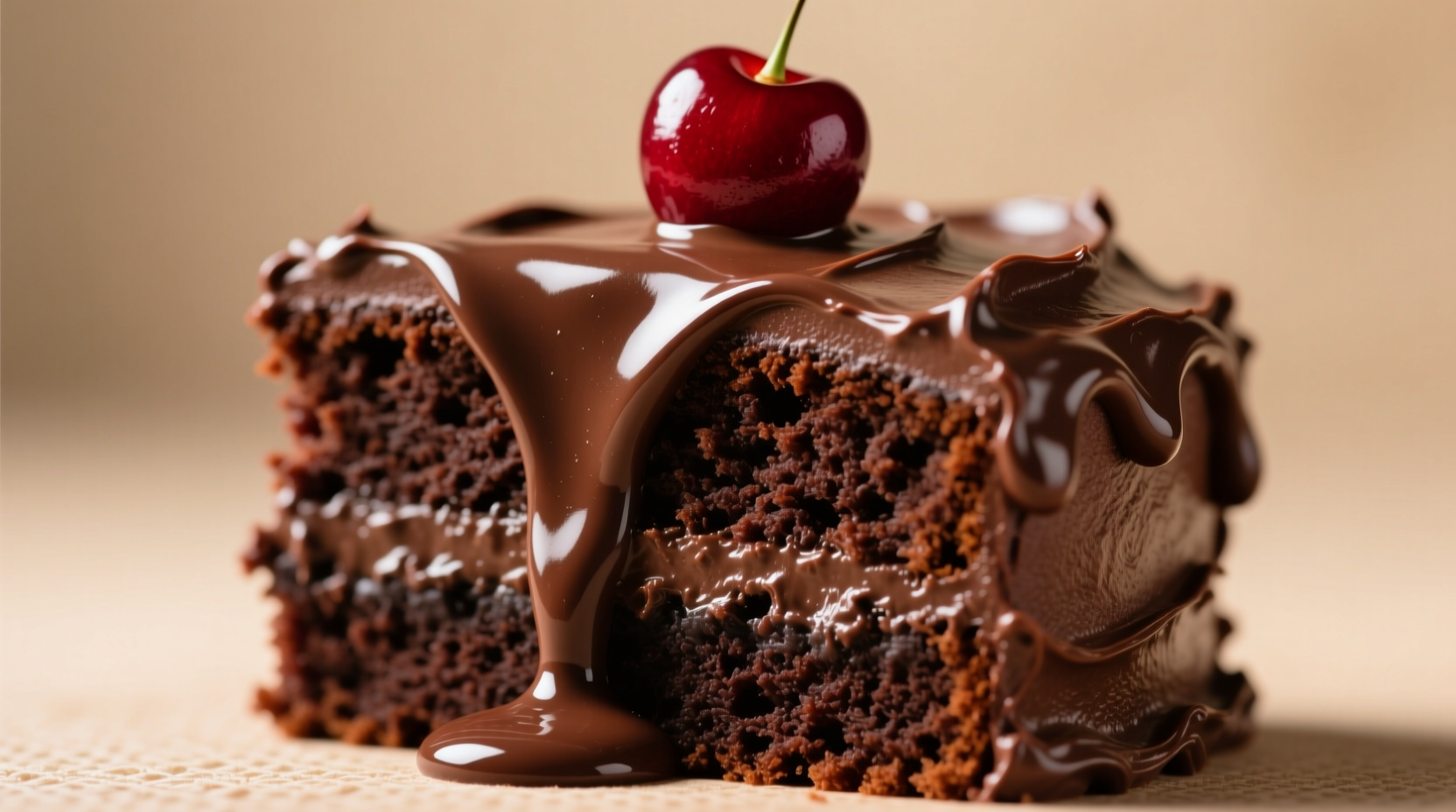 Slice of moist devil's food cake with chocolate frosting