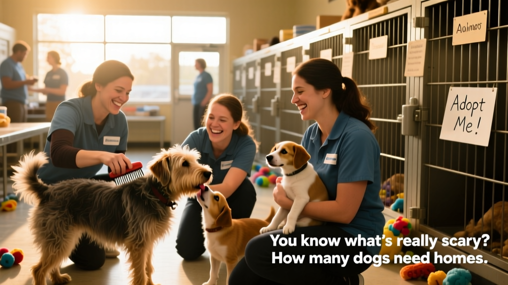 Volunteers helping care for dogs at a busy community shelter