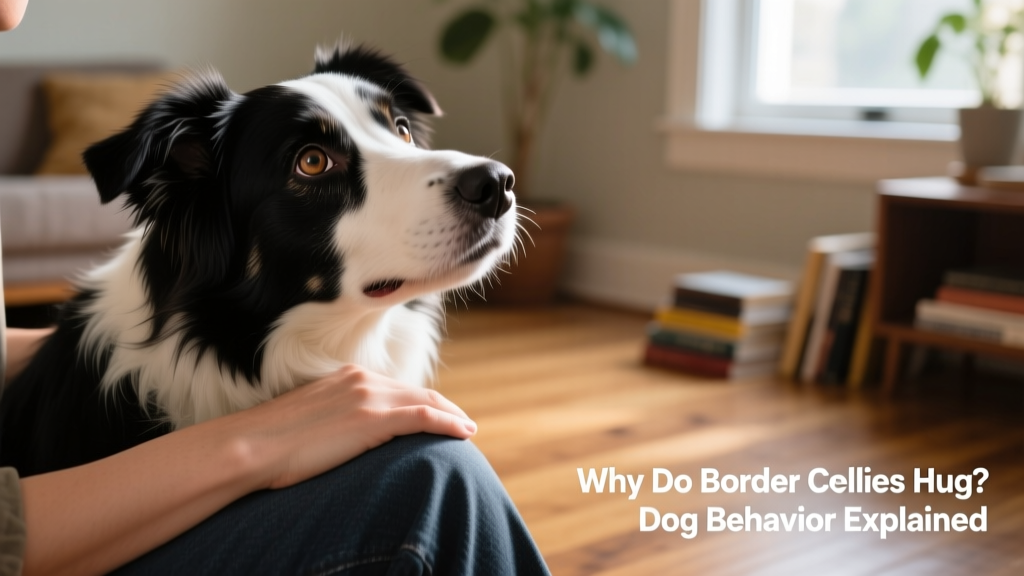 A Border Collie gazing up adoringly at its owner while resting its chin on their knee
