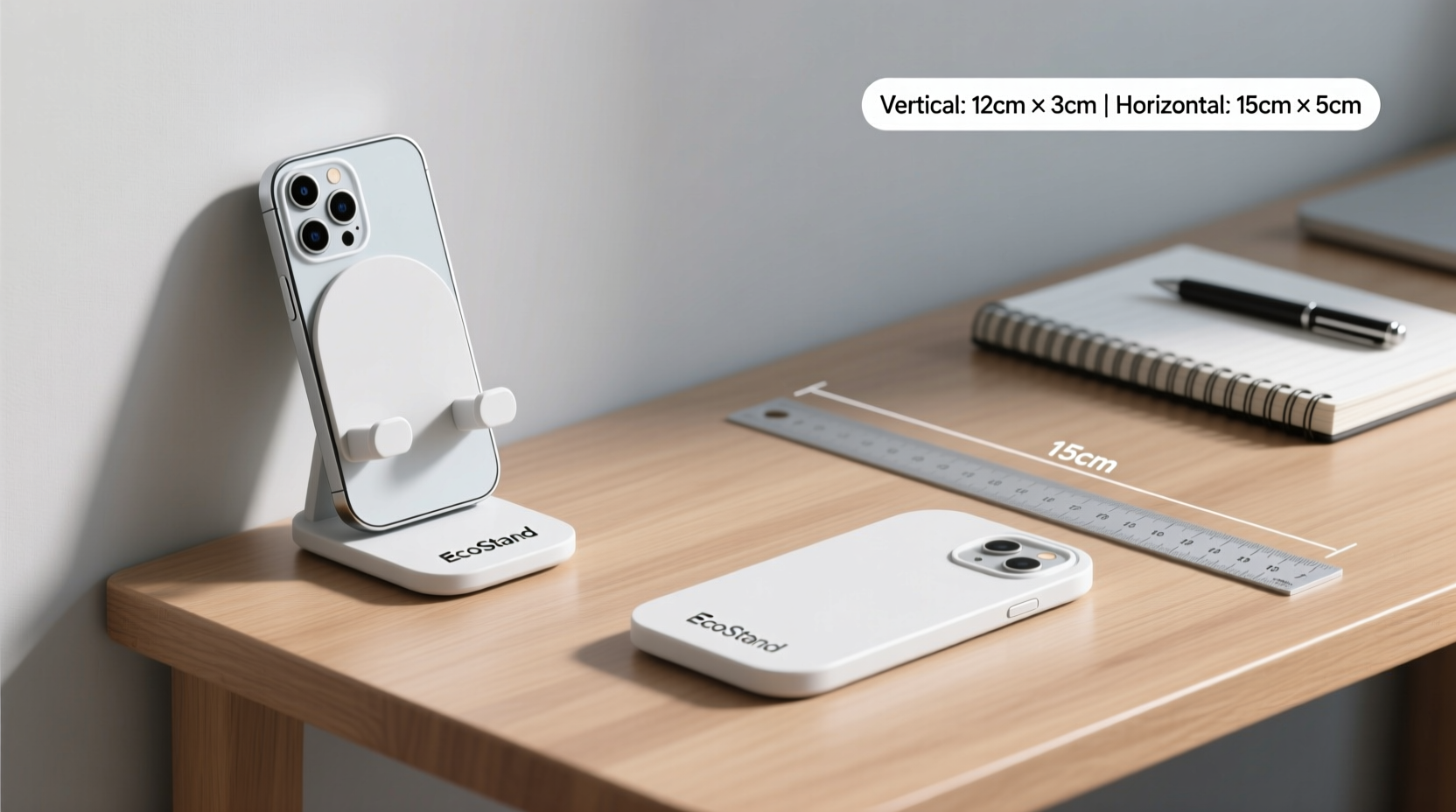 vertical vs horizontal phone holder on desk which saves more space