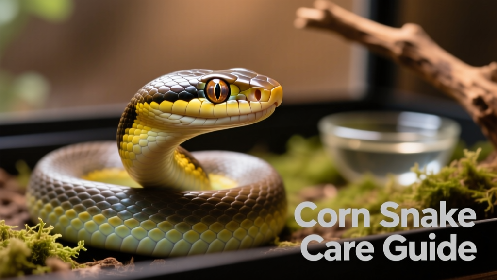 Close-up of a healthy corn snake with clear eyes, smooth skin, and alert posture