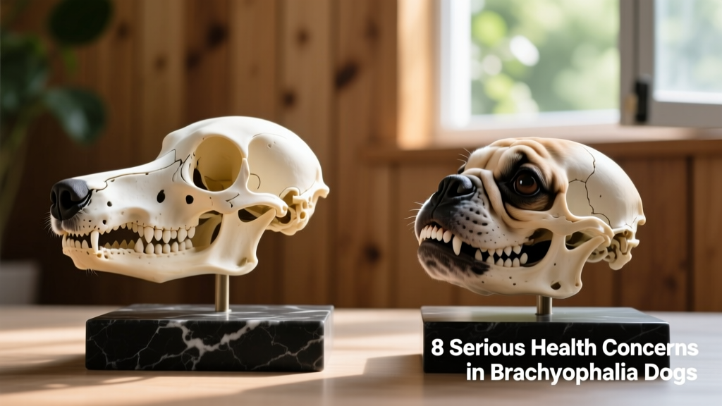 Side-by-side comparison showing normal canine skull anatomy versus brachycephalic skull structure